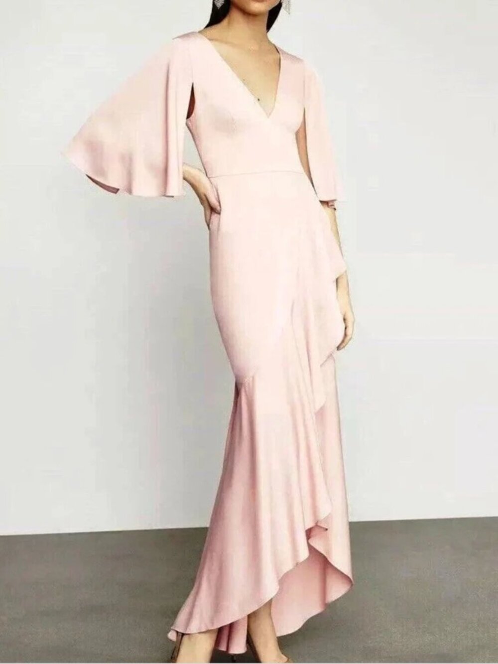 BCBGMaxazria Split Sleeve Ruffle Gown Dress
